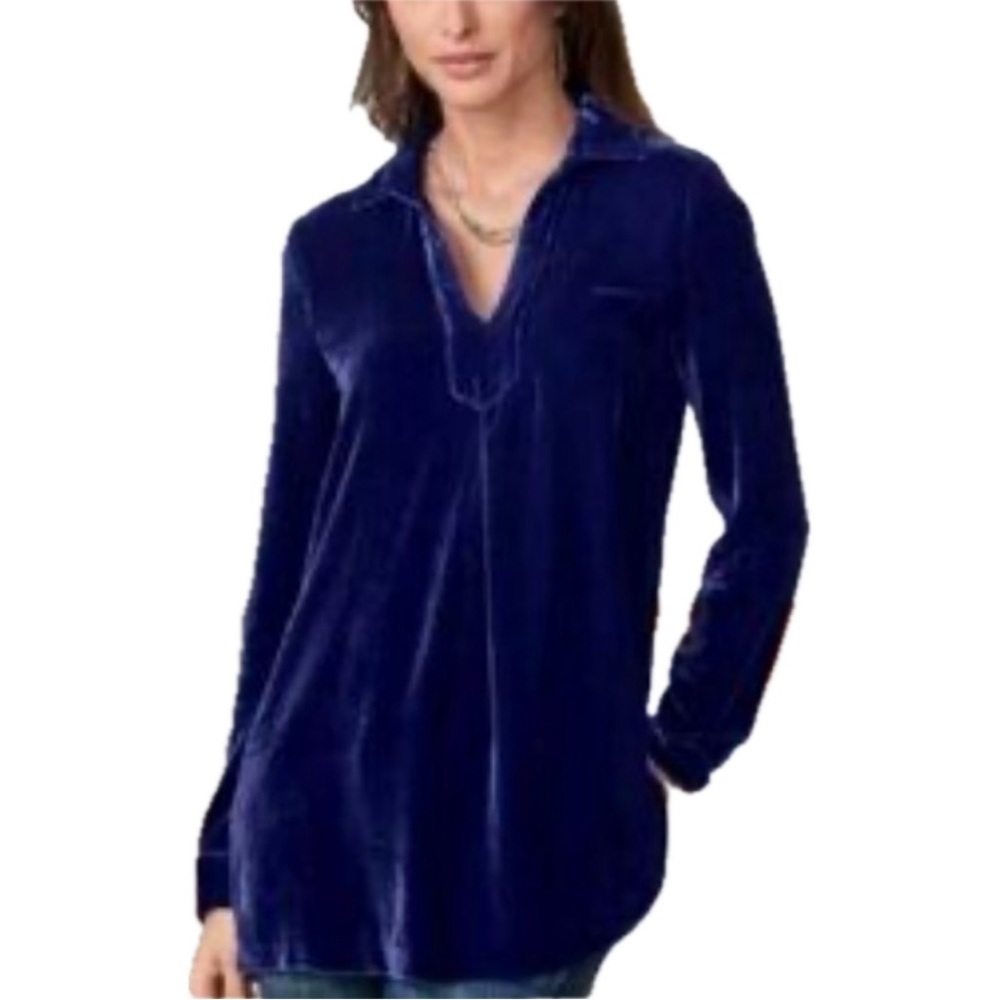 Sundance Women’s Nuance Blue Velvet Silk Blend Long Sleeve Blouse Size XS